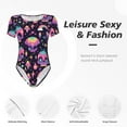 thumbnail image 6 of Rateoe cartoon Skull rainbow space Printed Women Rash Guard Short Sleeve,Tummy control Swimsuit Surfing Swimsuit Bathing Suit Short-sleeved Onesie UPF 50+, 6 of 6