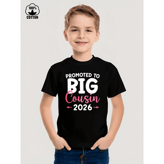 Promoted To Big Cousin 2026 Graphic Iron-On Print Tees, Suitable For Boys And Girls,Size 3Years-13Years