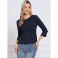 thumbnail image 4 of DARING DIVA Women's Peplum Crew Neck 3/4 Sleeve Ruffle Blouse S Dark Blue, 4 of 6