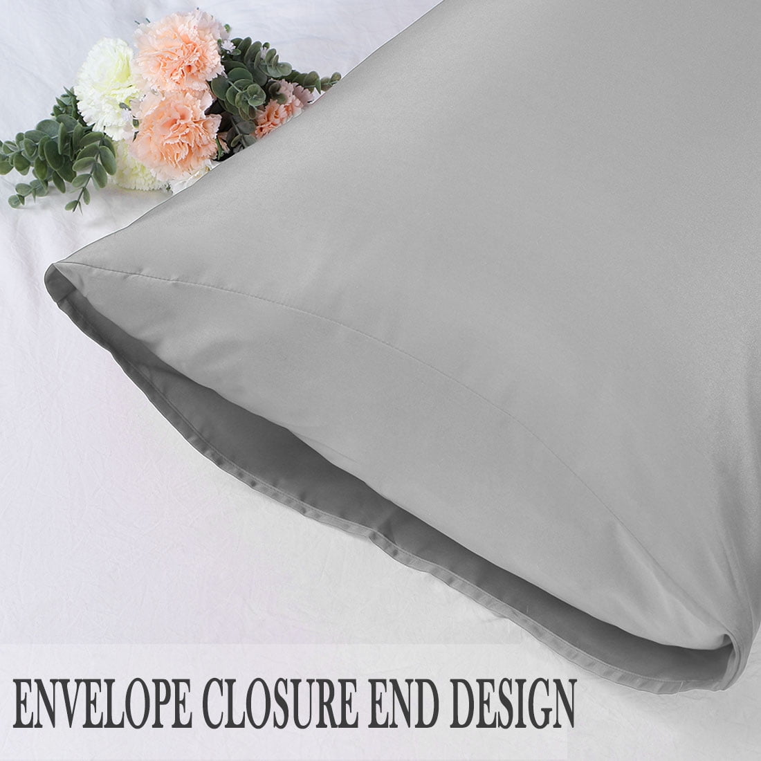 Unique Bargains Silky Satin Pillow Cases Covers Set of 2 Gray King