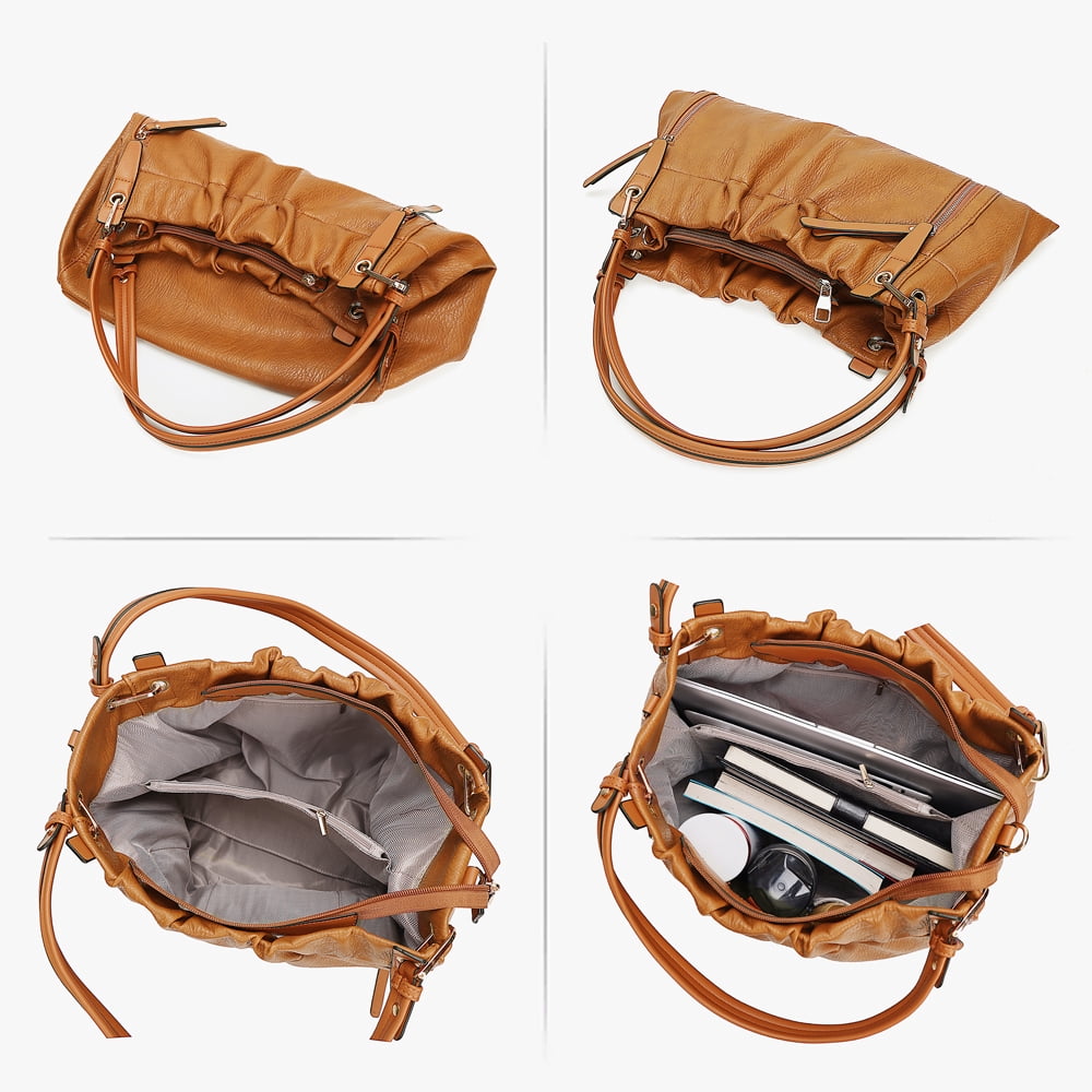 Capamaster Slouchy Hobo Handbag for Women, Soft Faux Leather Shoulder Purse with Top Handles and Front Zipper Pockets, Brown