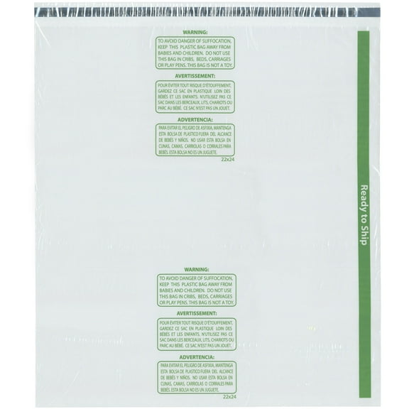 Plymor Ready to Ship 1.5 Mil Wicketed Poly Bags with Permanent Adhesive Strip and Suffocation Warning, 22" x 24" (Pack of 100)