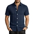 thumbnail image 2 of VgaVtl Short Sleeve Turn Down Collar Shirt Men Knit Button up Summer Plain Shirts for Men Holiday Casual, 2 of 6