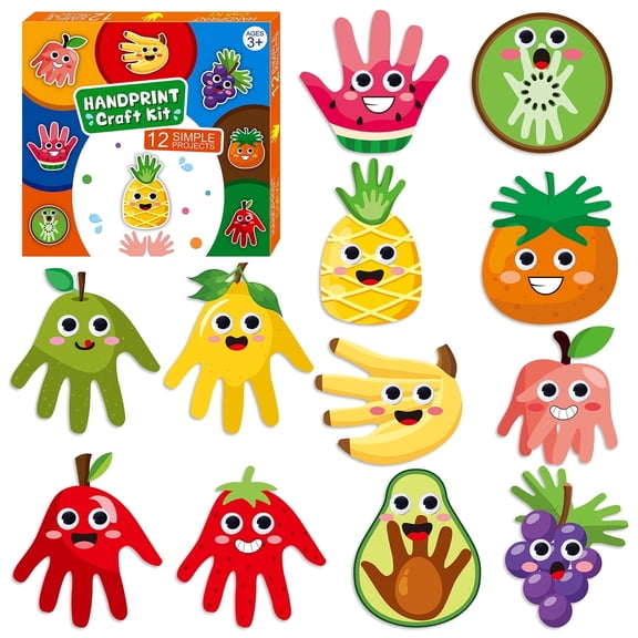 Laffact Fruit Handprint Craft kit for School Handmade Class Fun Activities,12Sheets