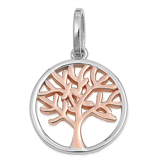 Dual Rose Gold-Tone Tree of Life Pendant .925 Sterling Silver Branch Charm Jewelry Female Unisex