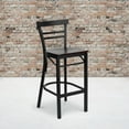 thumbnail image 4 of HERCULES Series Black Two-Slat Ladder Back Metal Restaurant Barstool - Mahogany Wood Seat, 4 of 6