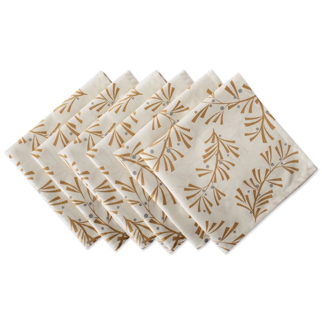 Juego de Servilletas DII 6 Piezas 51x51 cm Hojas de Acebo Doradas