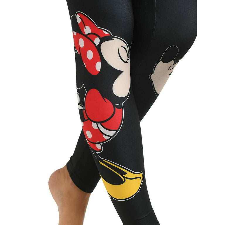 Disney Junior Mickey and Minnie Mouse Kissing Leggings Stretch Black Women