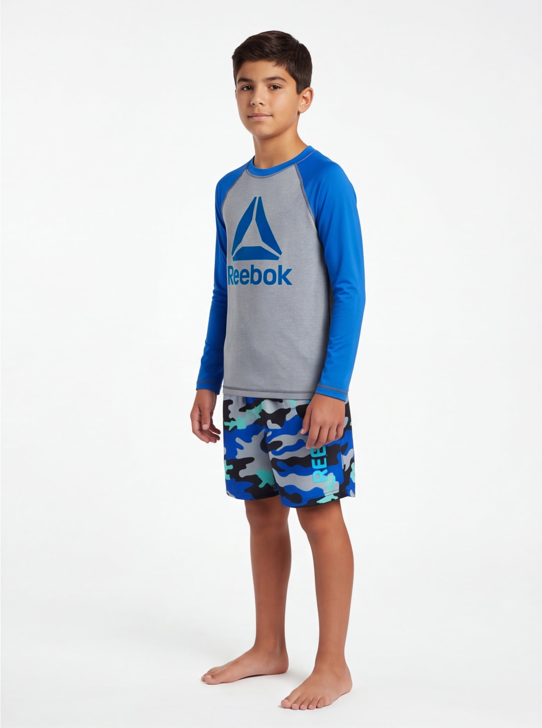 Reebok Boys Volley Swim Trunks with Elastic Drawstring Waistband and UPF 50+ Protection, Sizes 4-18