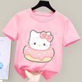 thumbnail image 3 of Camiseta de Hello Kitty para niños y niñas, ropa bonita de dibujos animados, ropa con estampado de figuras de Anime, Top rosa, regalo de verano, 3 of 5