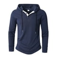 thumbnail image 2 of Men's Solid Color Stand Collar Quarter-Zip Hoodie, Casual Pullover Sweatshirt with Button Placket, Loose Fit Big & Tall Activewear, Fall Spring Gym Workout,Navy,2XL, 2 of 6