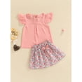 thumbnail image 2 of Spewahor 2PCS Toddler Girls Summer Outfits, Fly Sleeve Solid Color T-Shirt + Floral Mini Skirt Set 1-5T, 2 of 9