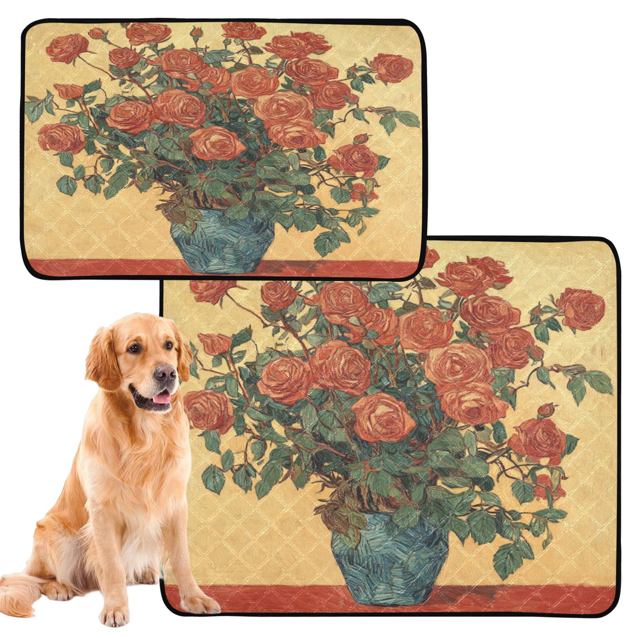 Qxltty Oil Painting Patterns for Red Rose Pots Cat litter Pads Pet Set of 3 Diaper Mats Center Anti-leakage Layer Absorbent Soft and Comfortable