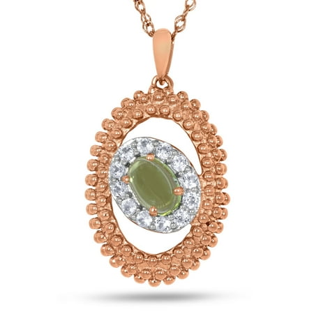 - Viola, Oval-cut Peridot & White Topaz Slide in Sterling Silver Pink Plated
