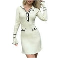 thumbnail image 3 of Meichang Bodycon Sweater Dress for Women Long Sleeve Collar V Neck Button Up Knit Dresses Elegant Slim Fit Work Mini Dress, 3 of 8