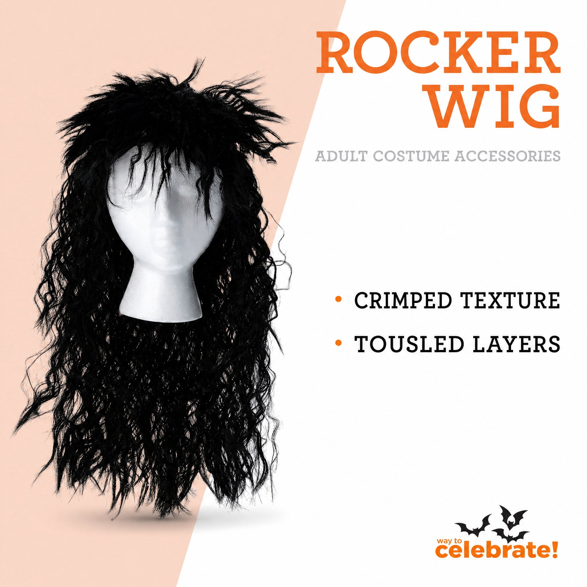 Rocker Wig Costume Accessory for Adults, Black, Halloween by Way To Celebrate