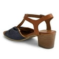thumbnail image 2 of YDN Women Comfy Bowknot Round Open Toe T-strap Sandals Chunky Low Heels Buckle Up Shoes Daily Work Shopping Size 11 Blue Brown, 2 of 4