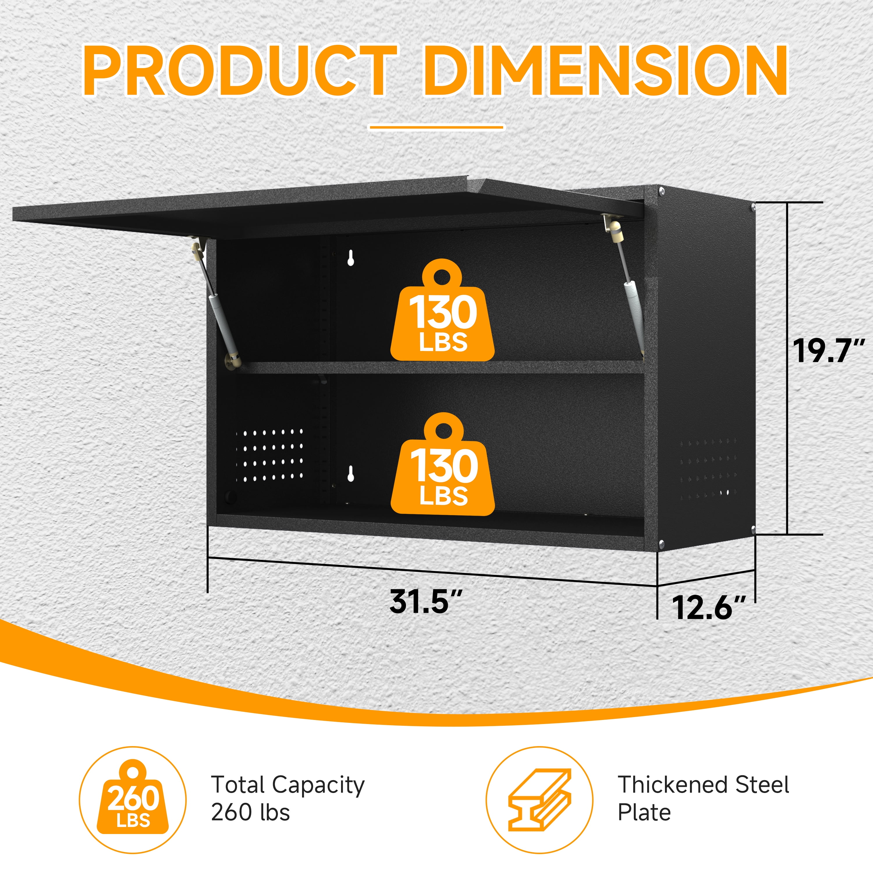 Metal Wall Cabinet with Up-flip Door,Wall Mounted Tool Cabinets with Pegboard,Metal Wall Storage Cabinet with Adjustable Shelf for Garage,Basement,Home Office, Kitchen,Warehouse（Black）