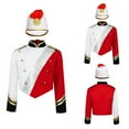 thumbnail image 3 of Aislor Boys Parade Jacket Royal Guard Long Sleeve Marching Band Outfits with Drummer Hat Red White 8, 3 of 7