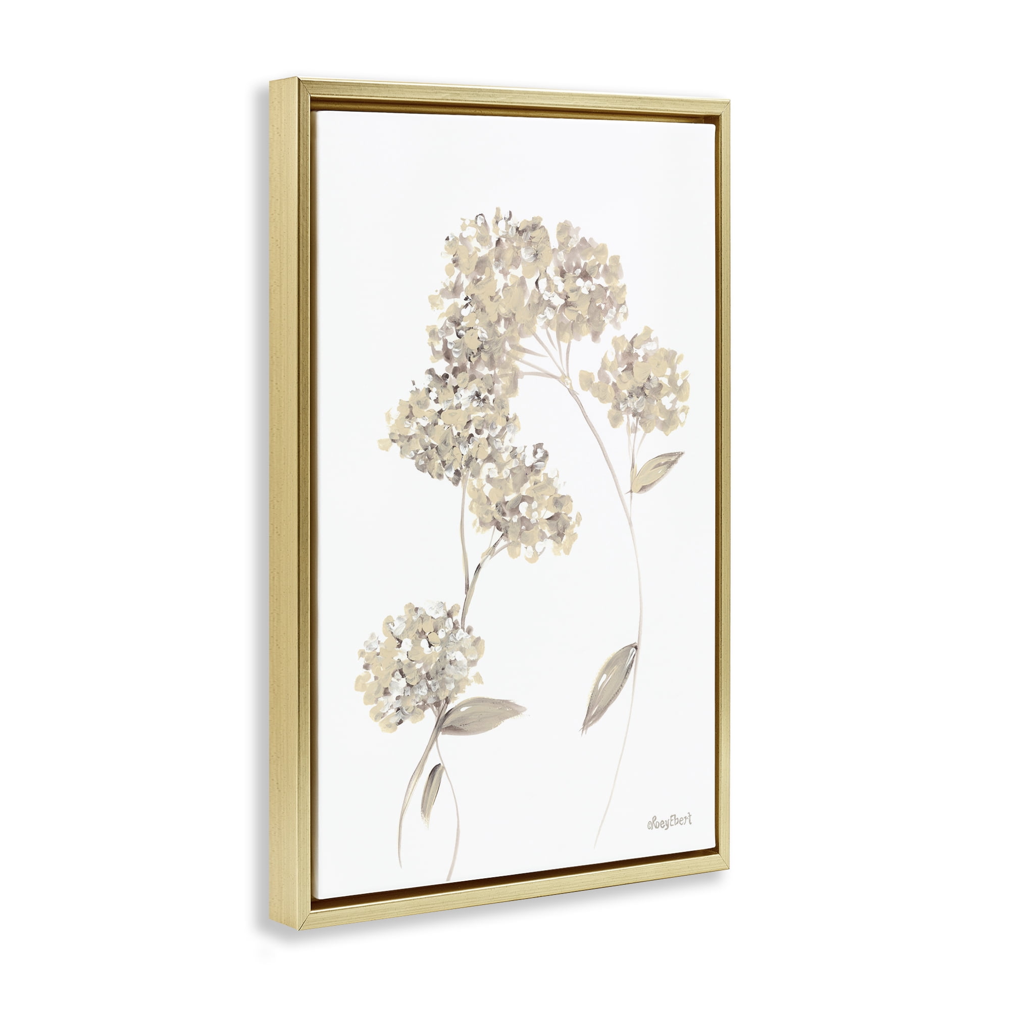 Stupell Industries Neutral Geranium Florets Botanical & Floral Painting Gold Floater Framed Art Print Wall Art, 17 x 25