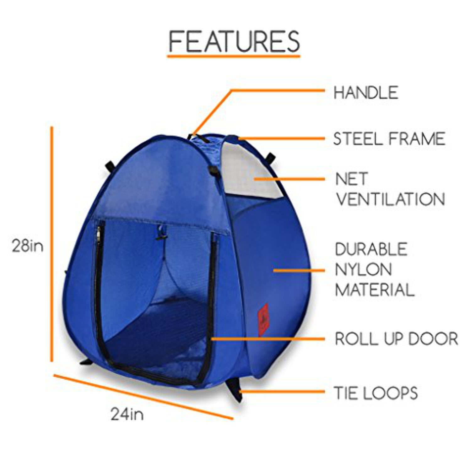 MyDeal Products Pop Up Pet House in a Bag for Portable Play Pen or Kennel Tent with 3 Net Windows and Zipper Door for Shade, Shelter and Safety Perfect for Dog, Cat, Rabbit + More!