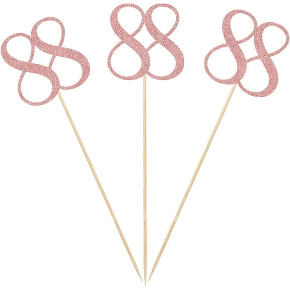 Rose Gold 88th Glitter Birthday Centerpiece Sticks, 12-Pack Number 88 Table Topper Anniversary Party Decorations