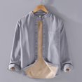 thumbnail image 2 of Men's Casual Corduroy Shirt Long Sleeve Comfortable Pocket Collarless Top Soft Breathable Stylish Versatile Men's Oversized Tee Summer Tops Streetwear, 2 of 3