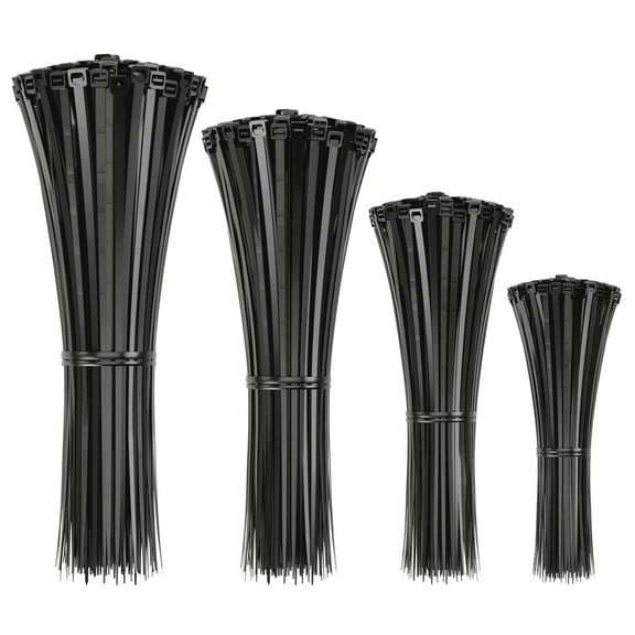 Elegant Ox Cable Zip Ties Assorted Sizes 12 8 6 4 Inch Black 400 Pack