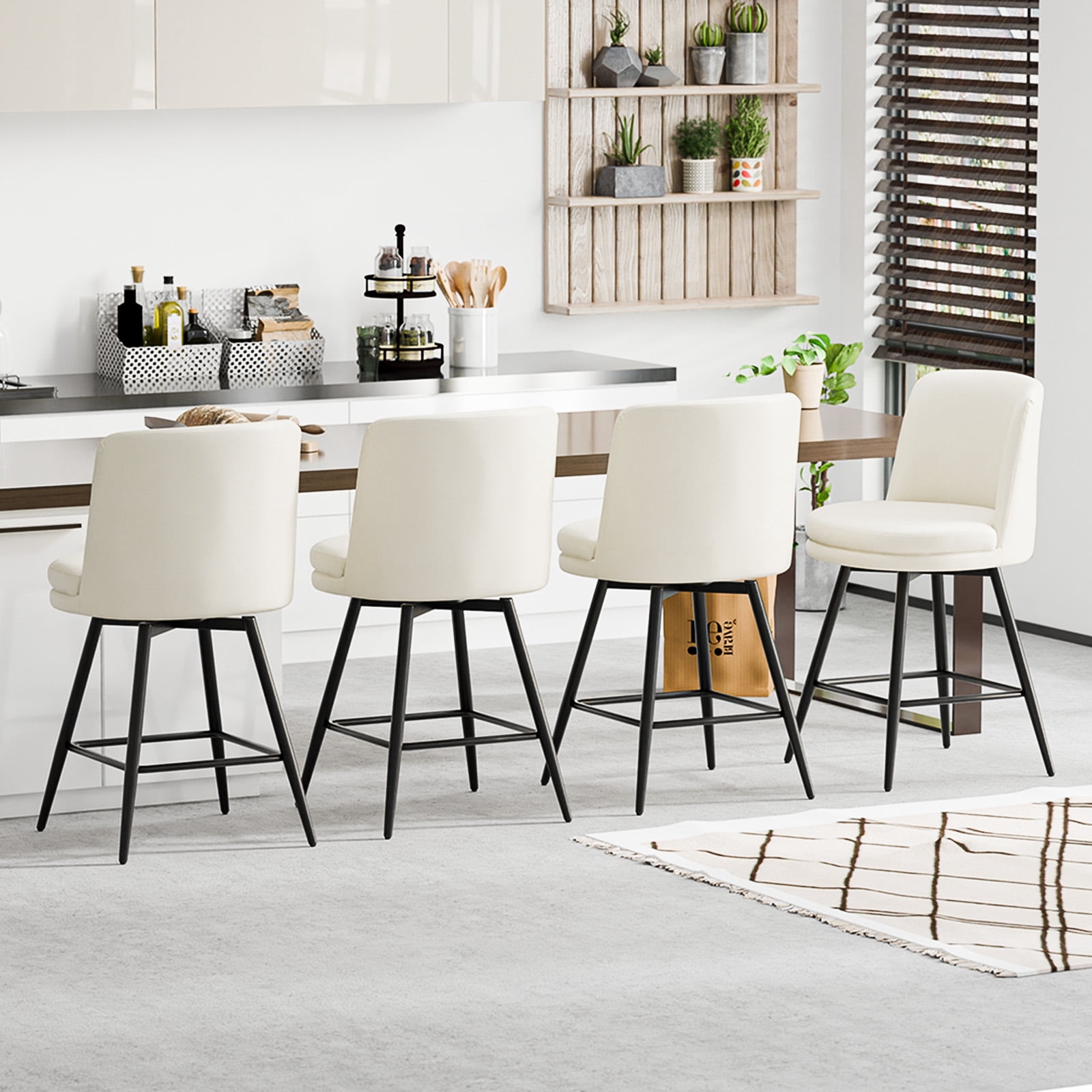 Zimtown Modern Barstools Set of 2, 26" Counter Height Swivel Bar Stools Set with Cusion for Kitchen Island, Dining Room, Bar Chairs, Off-White