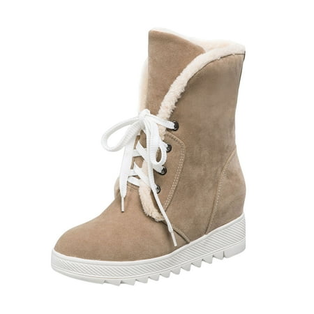 Sexlip Women s Winter Snow Boots Warm Faux Fur Lined Suede Ankle Booties Lace Up Snow Boots Comfortable Platform Wedge Plus Size Shoes Khaki 41