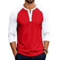 thumbnail image 5 of FGVCTG Henley Shirts for Men Casual Raglan 3/4 Sleeve Shirts Color Block Button Placket Casual Baseball T Shirts Vermilion L, 5 of 6