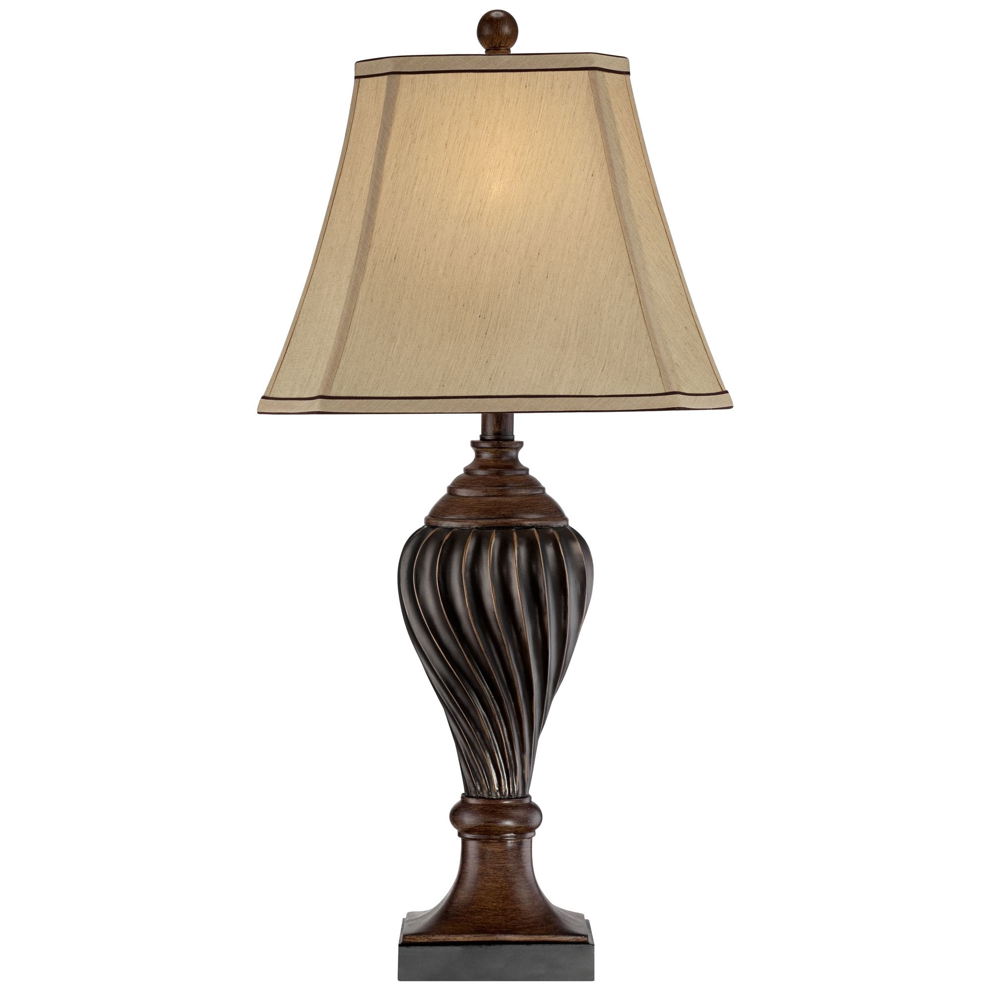 Regency Hill Traditional Table Lamp 28.5" Tall Carved Two Tone Brown Urn Shaped Beige Fabric Shade for Living Room Family Bedroom Bedside