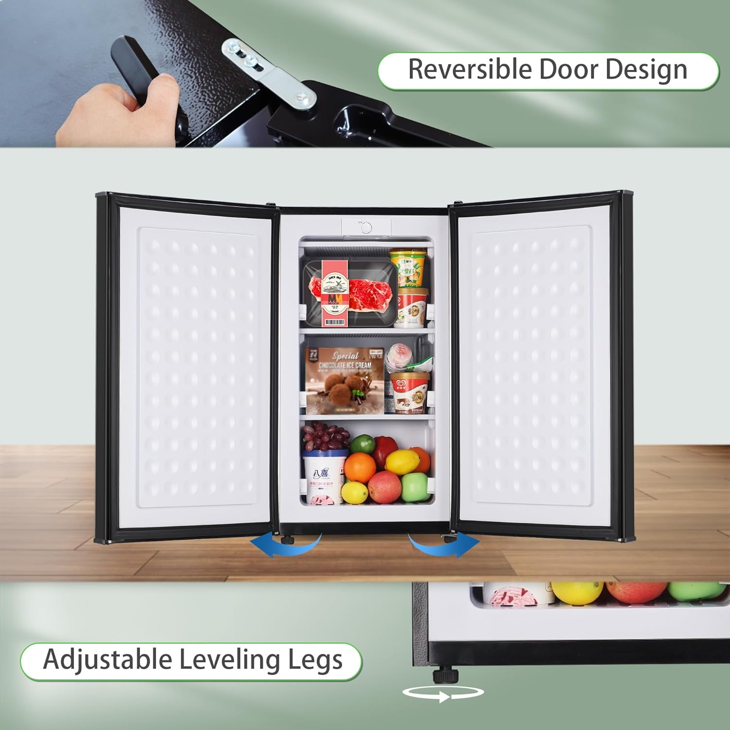 3.6 Cu.Ft Small Freezer, Upright Freezer with Reversible Single Door, 3-Speed Temperature Adjustment (Down to -13°F), Freestanding Compact Freezer with 3-Layer Condenser Tube for Home, Kitchen