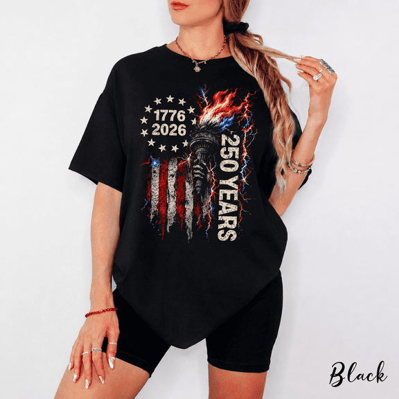 Patriotic 250 Years Shirt 1776-2026, USA Torch Graphic Tee, 4th of July Independence Day Shirt, America Celebration T-Shirt