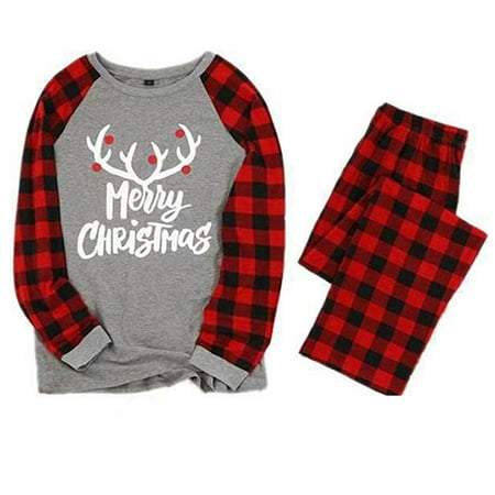 

Mightlink 1 Set Christmas Pajamas Round Collar Crew Neck Family Matching Top Pants Xmas Slumber Party Costume Daily Wear