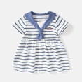 thumbnail image 4 of Toddler Girls Navy Stripe Cotton Dress Breathable Wear Reinforced Stitching Quick Changing Detail, 4 of 9