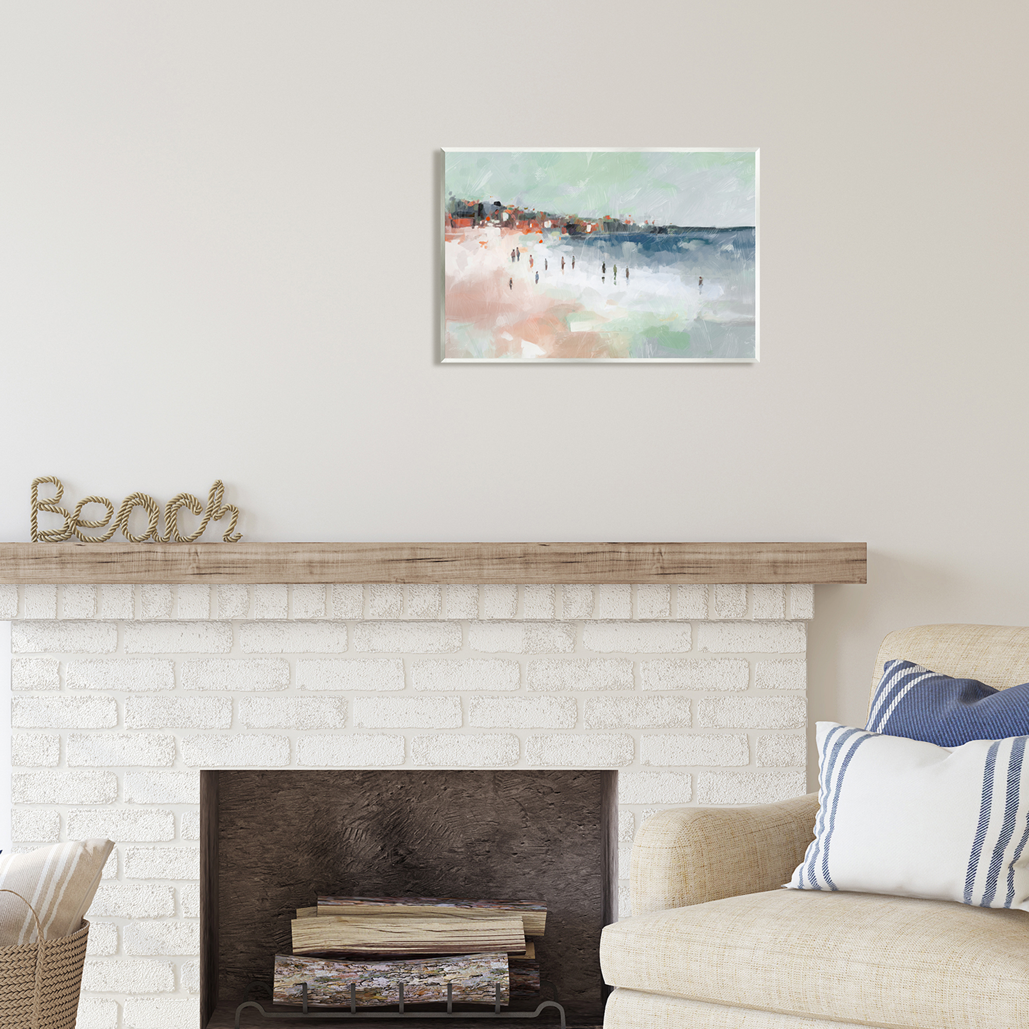 Stupell Industries Abstract People on Shore Landscape Painting Unframed Art Print Wall Art, 19 x 13
