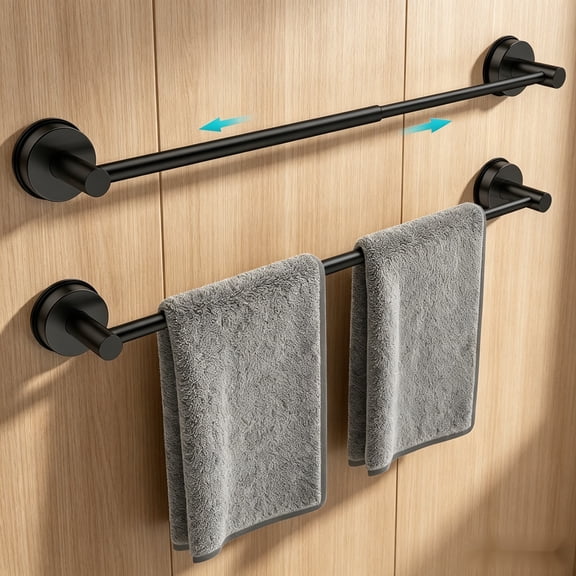 Adjustable Bathroom Wall Towel Rack – 14.6"–24" Stainless Steel Towel Bar, 2-Pack Matte Black