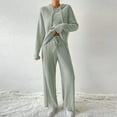 thumbnail image 5 of Charella Women's 2 Piece Outfits Knit Sweater Sets Long Sleeve Hoodies and Wide Leg Pants Lounge Sets Tracksuit Mint Green,10, 5 of 5