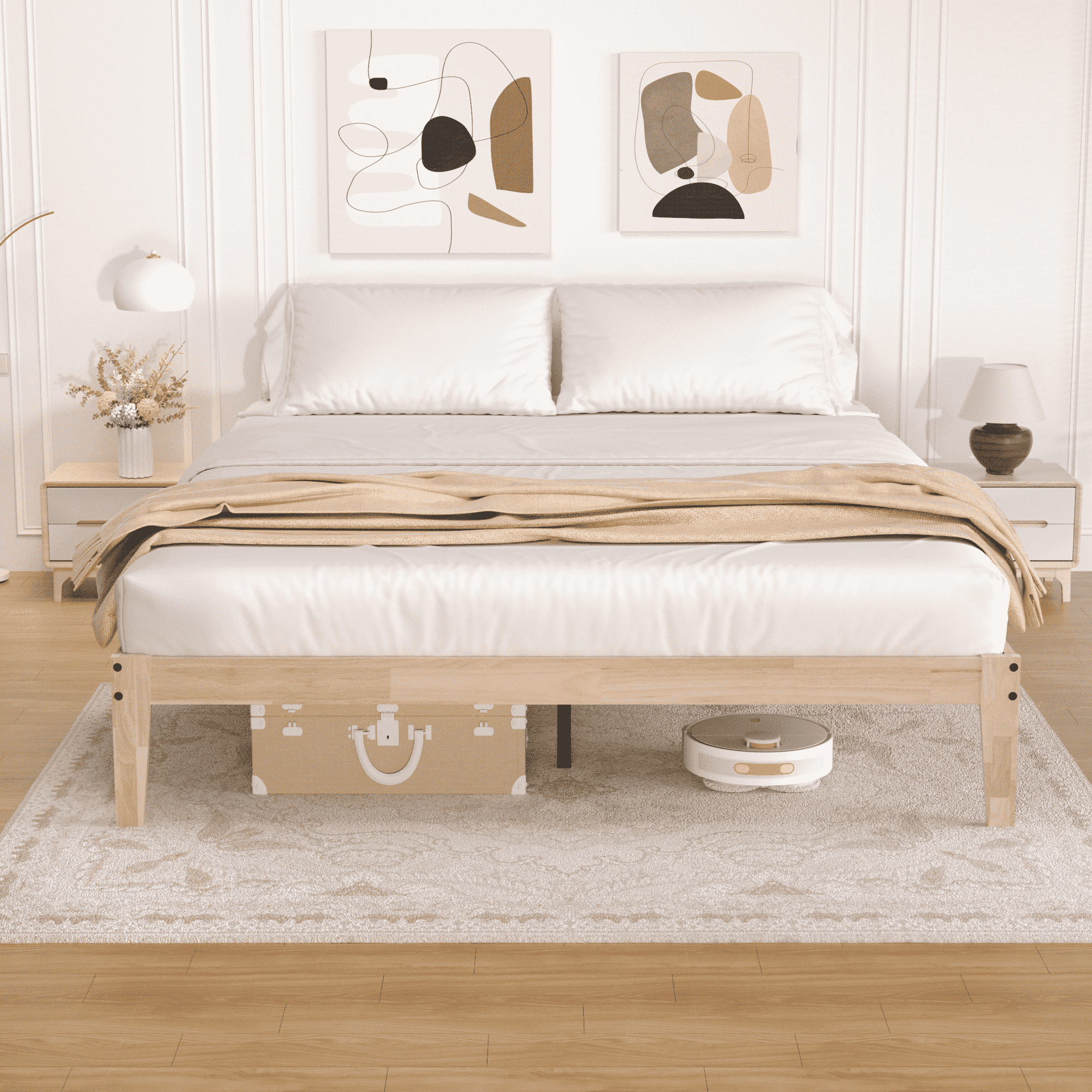 Queen Bed Frame Wood, 12" Wood Platform Bed Frame with Wood Slats, 8.7" Under-Bed Storage, Noise-Free, Easy Assembly