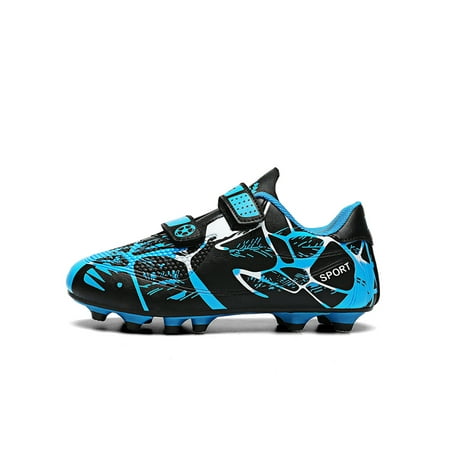 

Ferndule Unisex Lightweight With Nails Running Shoe Outdoor Flexible Football Shoes Training Breathable Round Toe Soccer Cleats Long Nails Blue 3.5Y/4Y