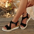thumbnail image 4 of Pandaie Wedge Sandals for Women Dressy Platform Summer Espadrille Ankle Strap Comfortable Womens Shoes with Arch Support Black,6, 4 of 9