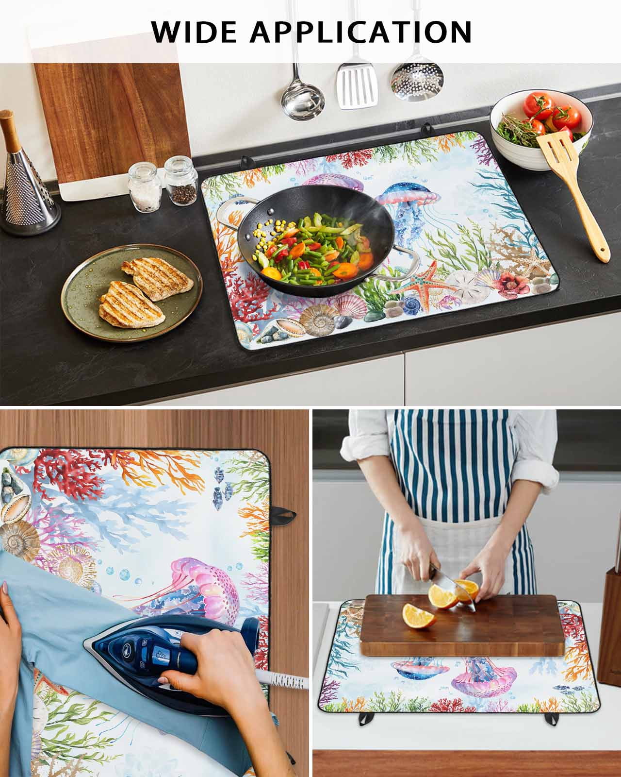 nqOlkjepod Large Induction Cooktop Protector Mat 24"x21", Jellyfish Coastal Stove Top Covers for Electric Stove, Blue Nautical Summer Beach Ocean Stove Burner Cover Mats, Glass Top Stove Cover