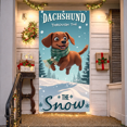 thumbnail image 4 of Animated Dachshund Banner Winter Theme Snowy Scene Christmas Decoration Holiday Display for Indoor Event Party, 4 of 9