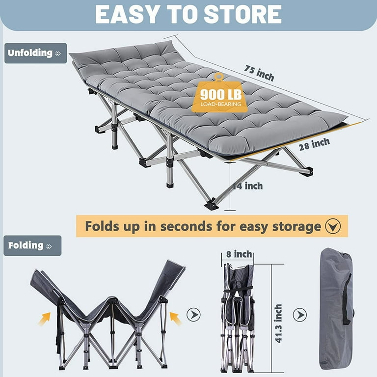 Ficisog Camping Cot for Adults Folding Cot Bed with Mattress Carry Bag Supports 900 lbs