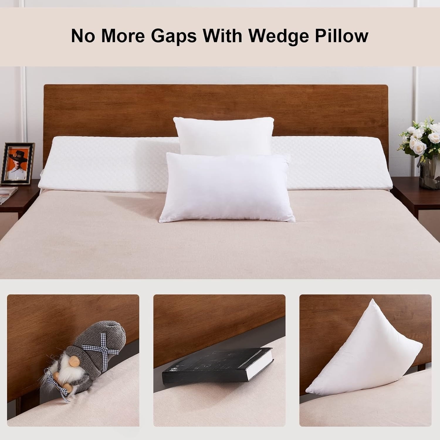 Bed Wedge Pillow for Headboard - Bed Gap Filler Mattress Wedge,  Machine Washable Foam Wedge Pillow for Back Support, Post-Surgery Recovery, Pregnancy, Acid Reflux Relief