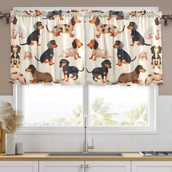 Ryvnso Cute Dachshund Dog Curtains Sets Short Curtain Rod Pocket Half Window Cafe Farmhouse Tier 2 Panels 57"W x 24"L