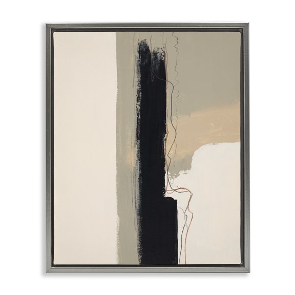 Stupell Industries Contemporary Modern Black Streak on Beige Gray Floating Frame Canvas Art, 25 x 31, by Patricia Pinto