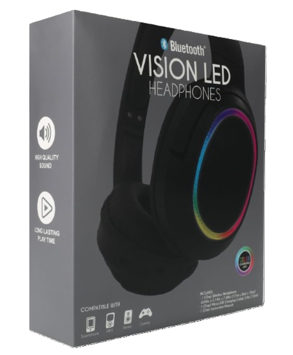 Bluetooth Vision LED Headphones – Wireless Over-Ear with Mic & Color-Changing Lights