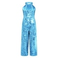 thumbnail image 2 of iEFiEL Kids Girls Halter Neck Sleeveless Romper Sparkly One Piece All Over Sequins Jumpsuit Birthday Cocktail Party Outfit Sky Blue 12, 2 of 5